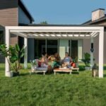 Windham 14 ft. x 10 ft. Modern Steel Pergola with Sail Shade Canopy