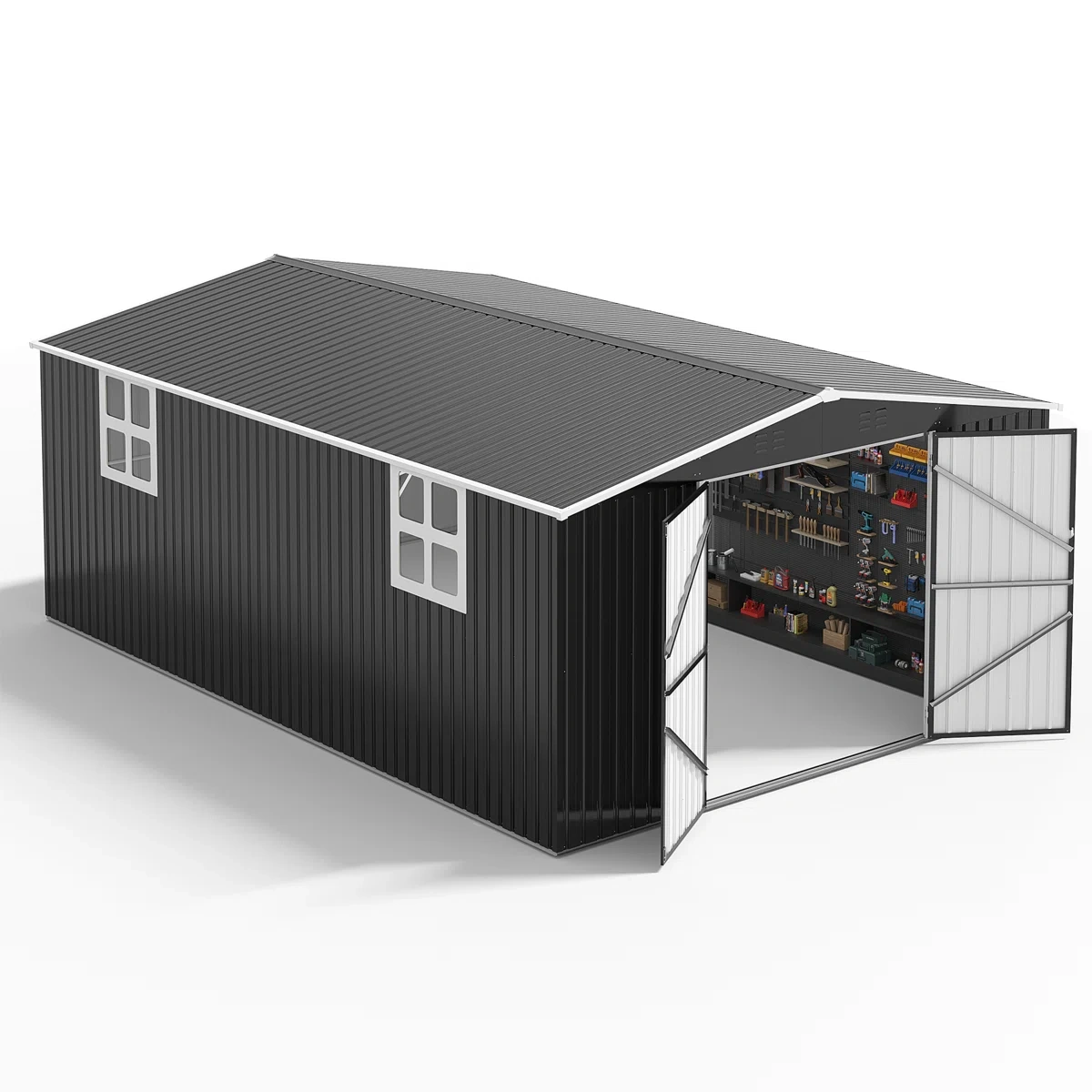 Arvalenti-product-22271-image-1.webp 12 ft. W x 18 ft. D Large Outdoor Metal Shed, All-Steel Construction with Windows and Lockable Doors - Image 1