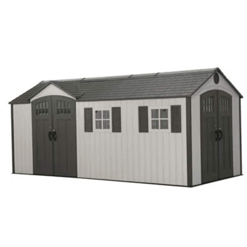 kabooole-product-76-image-1.png Lifetime 8′ x 17.5′ Outdoor Storage Shed Dual Entry, Tan - Image 1